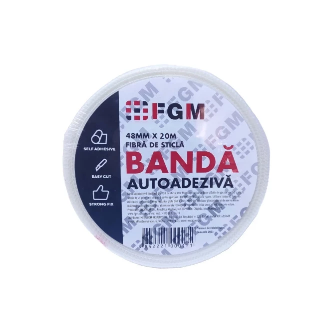 Banda autoadeziva FGM, pentru finisarea rosturilor dintre placile de gips carton din plasa de fibra de sticla, 90 m /rola